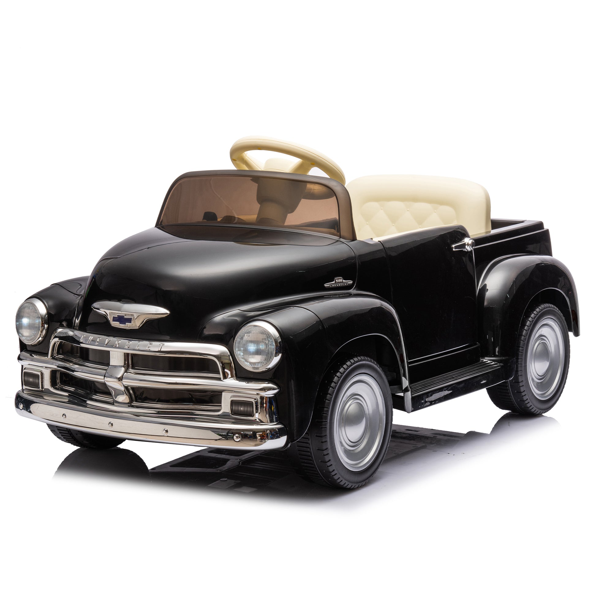 12V Kids Ride On Truck Car W Parents Control, Licensed Chevrolet 3100 Pickup,Electric Car For Kid,Vintage Modeling,3 Speeds,Led Lights,Bluetooth,Usb,High Power Up To 3.11 Mph,Age 3 Black Polypropylene