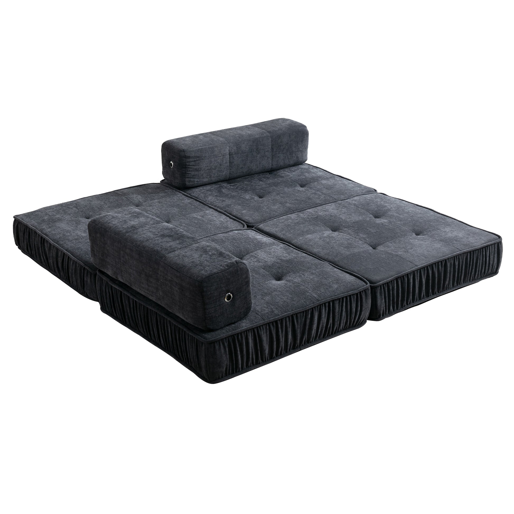 Folding Sofa Bed, Futon Sleeper Chair, Convertible Chair Floor Couch & Sleeping Mattress For Living Room, Guest Room, Home Office, Apartment, Small Space, Bed, Removable Back Cushion, Grey, 1 Seat Grey Chenille Primary Living Space Pillow Back Soft