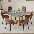 A Modern And Practical Circular Dining Table. Made Of Mdf Tabletop And Wooden Mdf Table Legs. A Set Of 6 Brown Cushioned Chairs.Ct 403B0501A Natural Wood Mdf