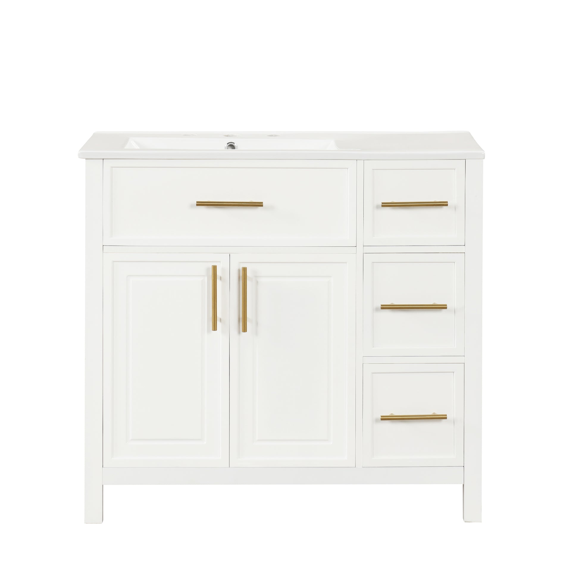 36" Bathroom Vanity With Sink Top, Bathroom Vanity Cabinet With Two Doors And Three Drawers, Solid Woodmdf Boards ,One Package, White Old Sku:Wf319757Aak White Solid Wood Mdf