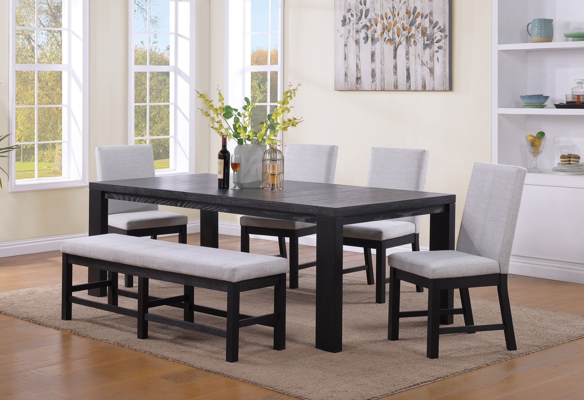 1Pc Contemporary Transitional Style Dining Rectangular 18" Extendable Leaf Table Black Finish Dining Room Solid Wood Wooden Furniture Standard Height Black Seats 6 Dining Room Contemporary Rectangular Wood