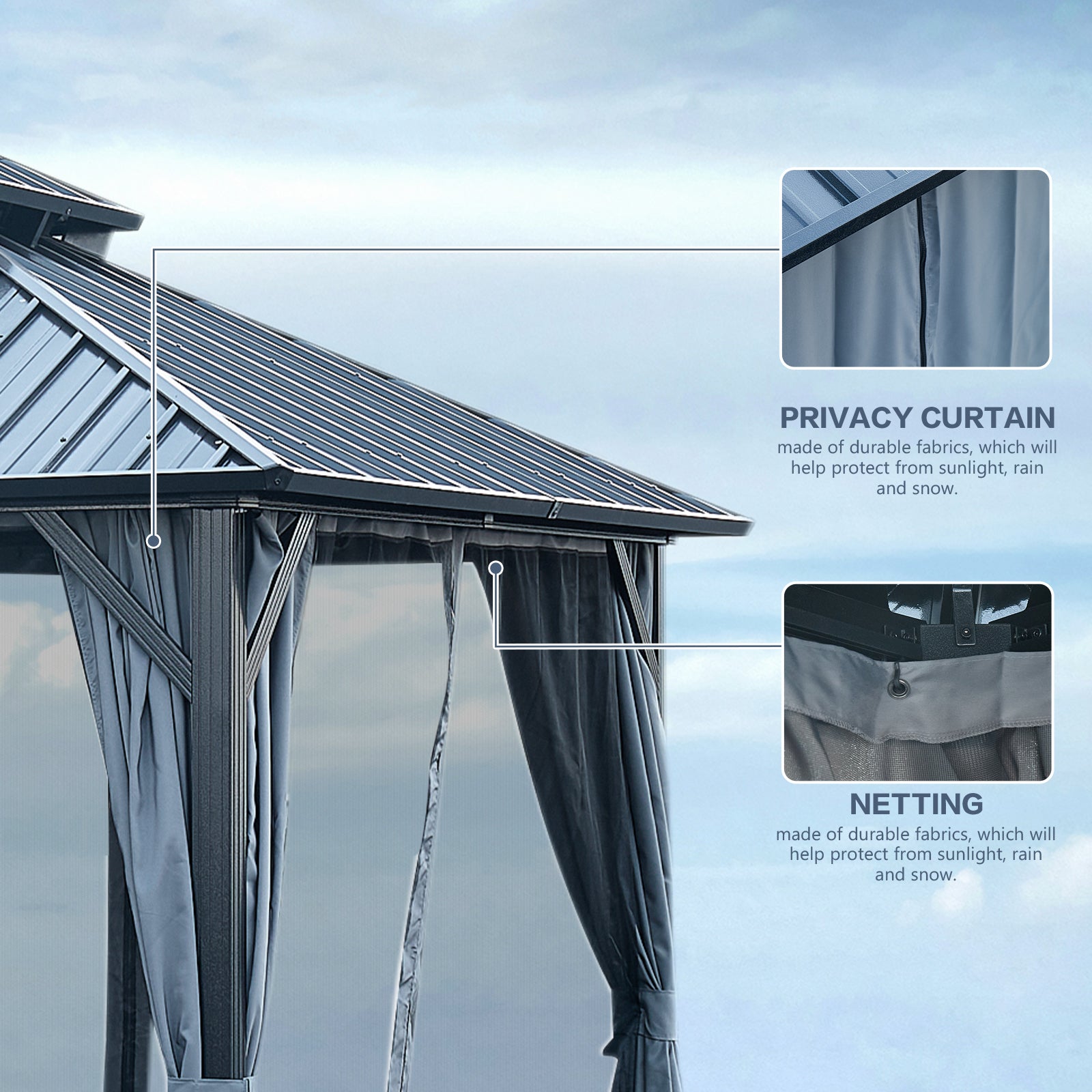 10*10Ft Patic Gazebo,Alu Gazebo With Steel Canopy,Outdoor Permanent Hardtop Gazebo Canopy For Patio, Garden, Backyard Gray Aluminium