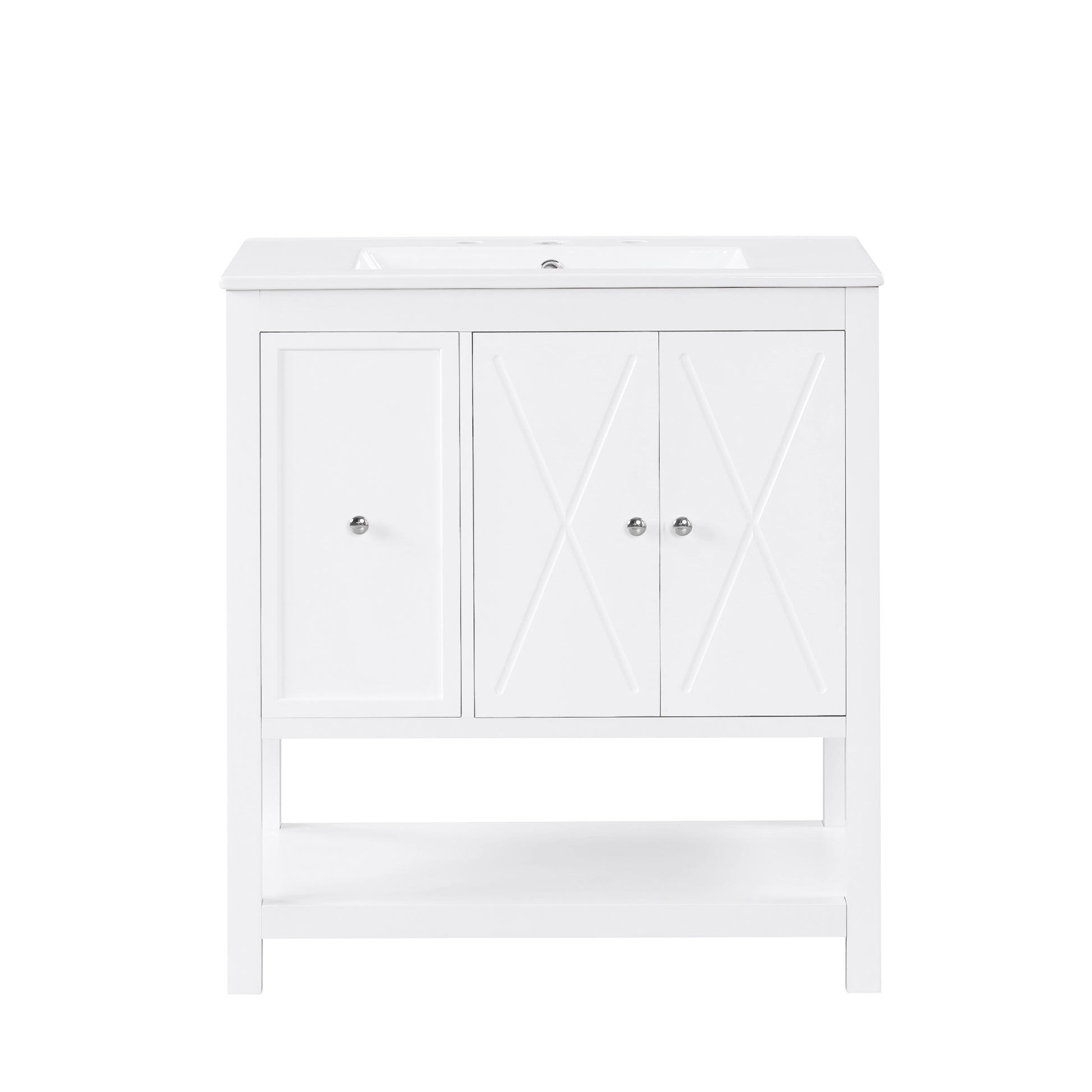 30" Bathroom Vanity With Sink Top, Bathroom Vanity Cabinet With Two Doors And One Drawer, Mdf Boards, Solid Wood, One Package, White White Solid Wood Mdf