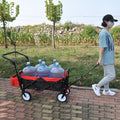 Folding Wagon Collapsible Outdoor Utility Wagon, Heavy Duty Folding Garden Portable Hand Cart, Drink Holder, Adjustable Handles Black Red Colour Black Red Abs Rubber Steel Q235