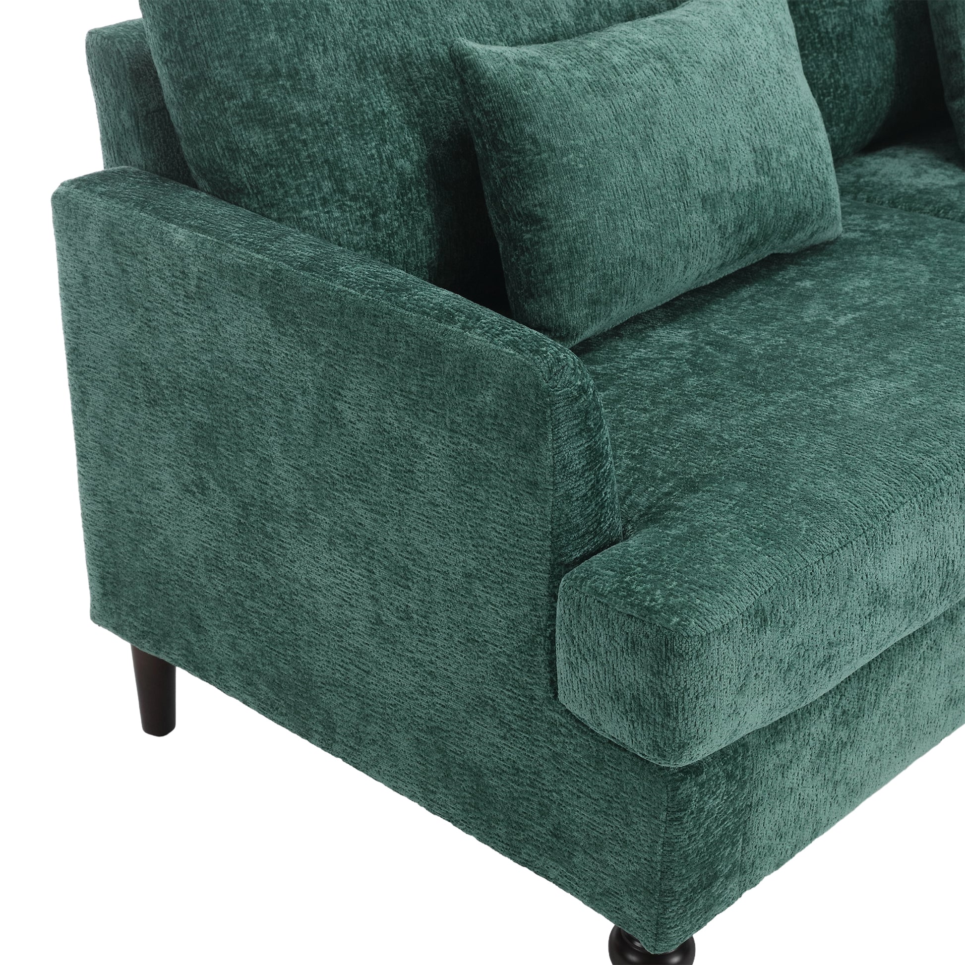 Coolmore Mid Century Modern Chenille Fabric Loveseat Sofa, 2 Seat Upholstered Loveseat Sofa Modern Couch For Living Room,Brown Wood Feet Sofa For Bedroom, Reading Emerald Chenille Emerald Chenille 2 Seat