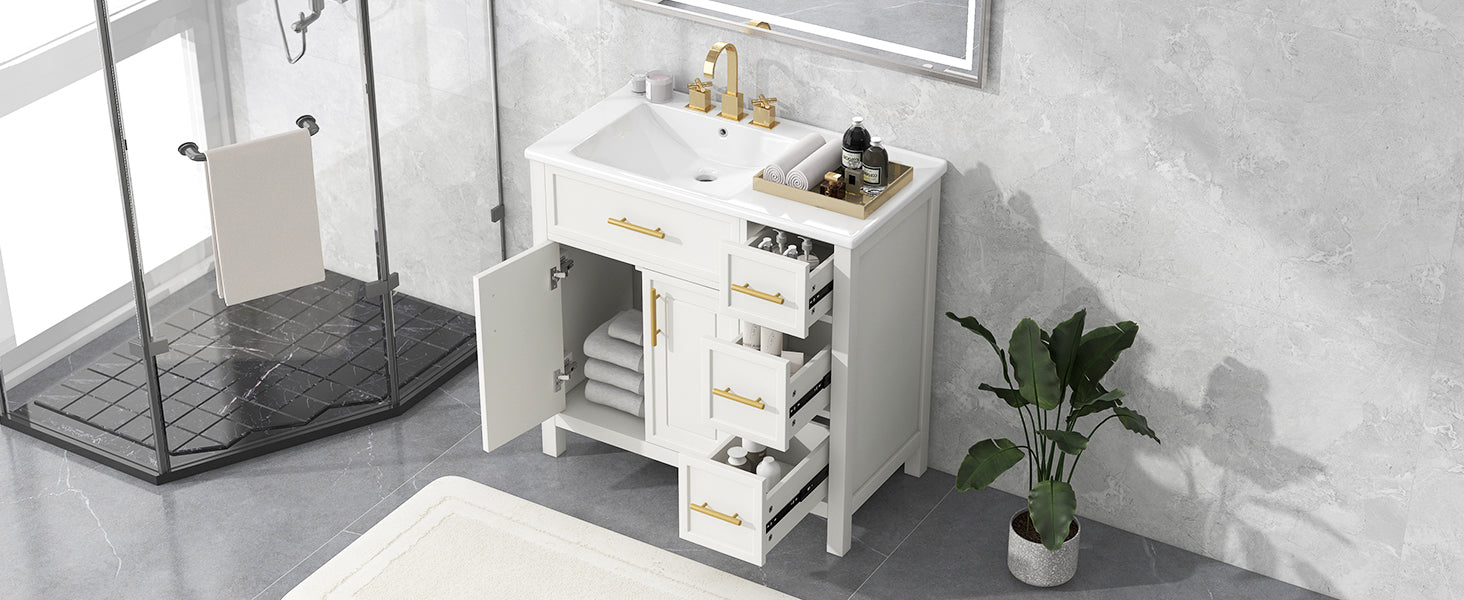 36" Bathroom Vanity With Sink Top, Bathroom Vanity Cabinet With Two Doors And Three Drawers, Solid Woodmdf Boards ,One Package, White Old Sku:Wf319757Aak White Solid Wood Mdf