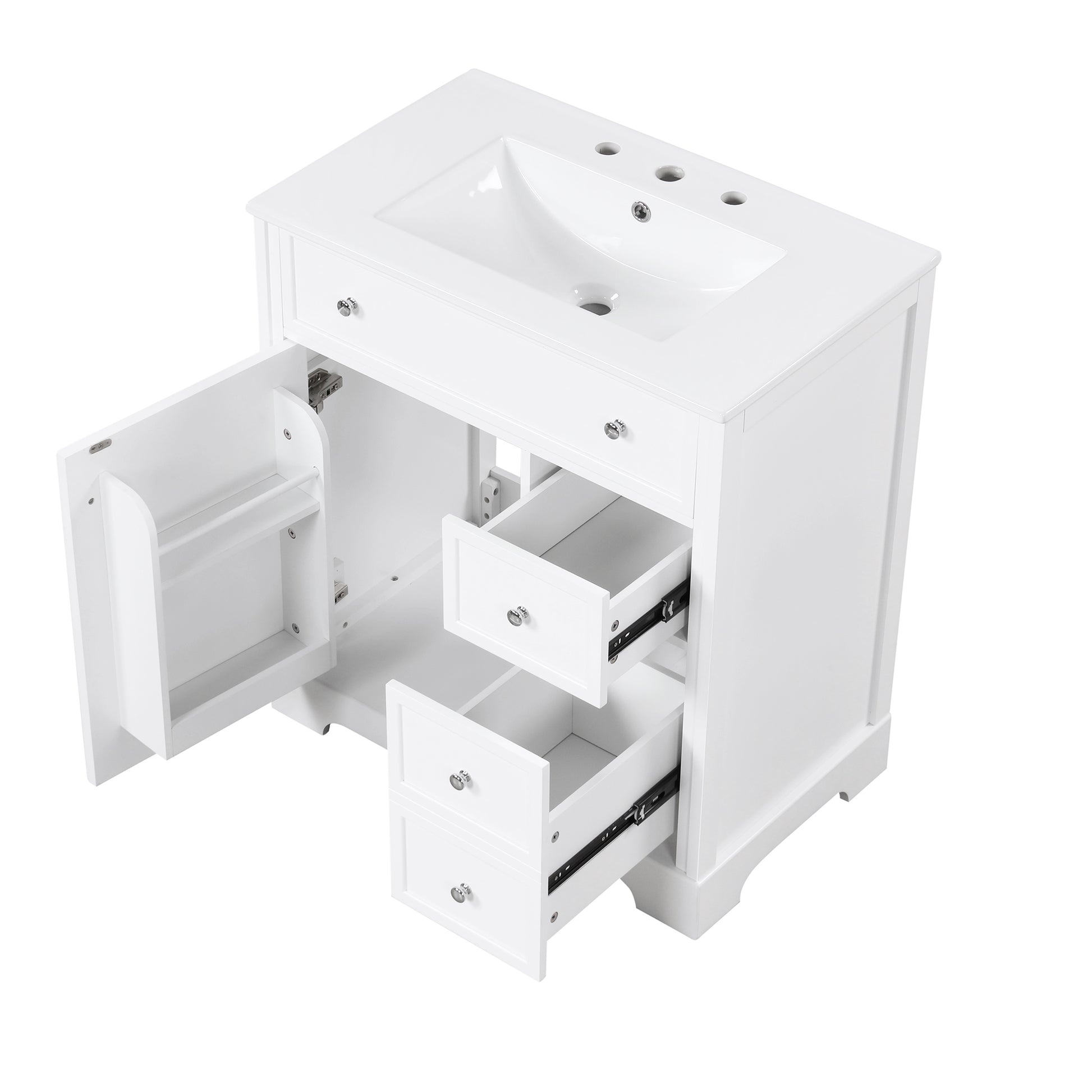 30" Bathroom Vanity With Sink Top, Bathroom Vanity Cabinet With Door And Two Drawers, Mdf Boards, Solid Wood, One Package, White White Solid Wood Mdf