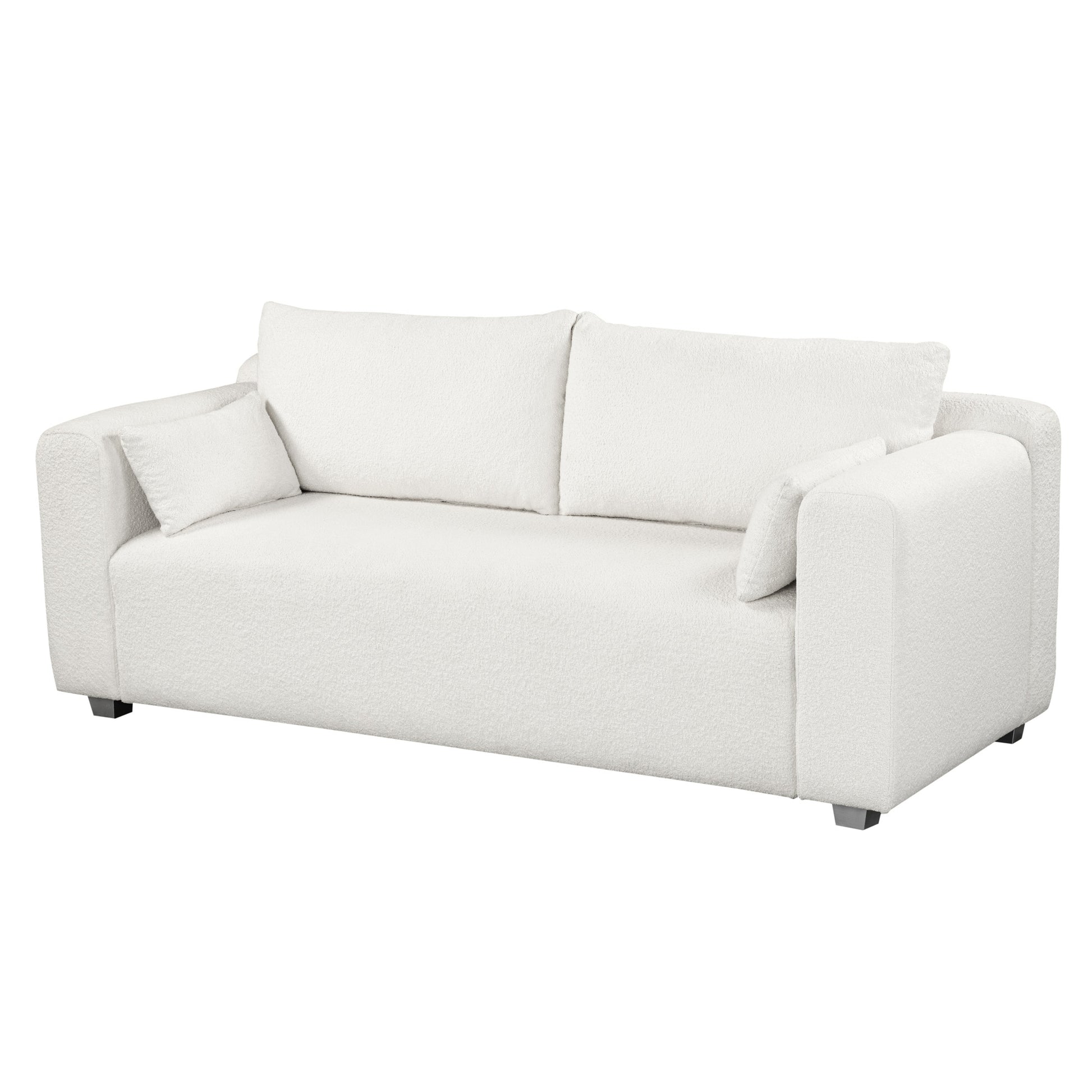 82*36" Modern Loop Yarn Fabric Sofa, One Piece Seat Frame, Minimalist 2 3 Seat Couch Easy To Install, Loveseats With Extra Wide Domed Arms For Living Room, Bedroom, Apartment, Office 2 Pillows White Fabric