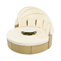 Patio Furniture Round Outdoor Sectional Sofa Set Rattan Daybed Two Tone Weave Sunbed With Retractable Canopy, Separate Seating And Removable Cushion, Beige Yes Sectional Beige Weather Resistant Frame Water Resistant Cushion Garden & Outdoor Luxury