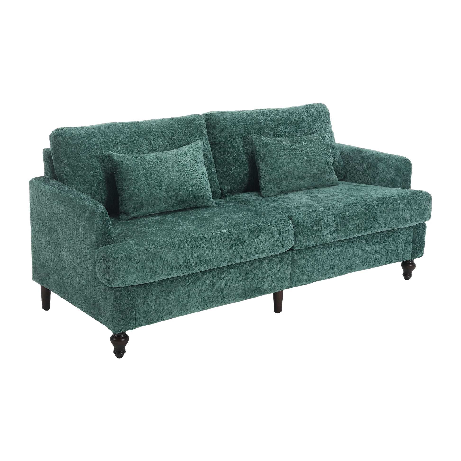 Coolmore Mid Century Modern Chenille Fabric Loveseat Sofa, 2 Seat Upholstered Loveseat Sofa Modern Couch For Living Room,Brown Wood Feet Sofa For Bedroom, Reading Emerald Chenille Emerald Chenille 2 Seat