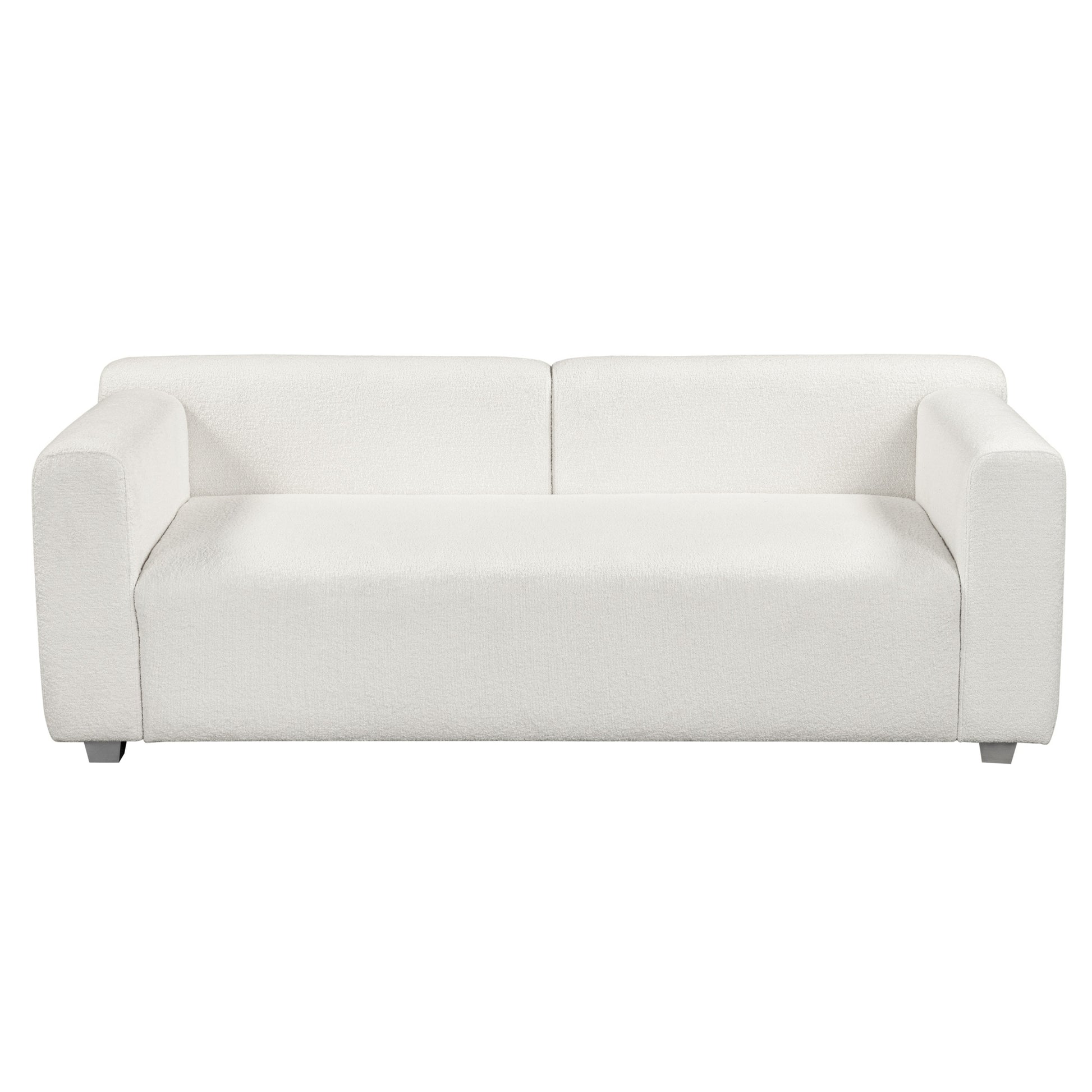 82*36" Modern Loop Yarn Fabric Sofa, One Piece Seat Frame, Minimalist 2 3 Seat Couch Easy To Install, Loveseats With Extra Wide Domed Arms For Living Room, Bedroom, Apartment, Office 2 Pillows White Fabric