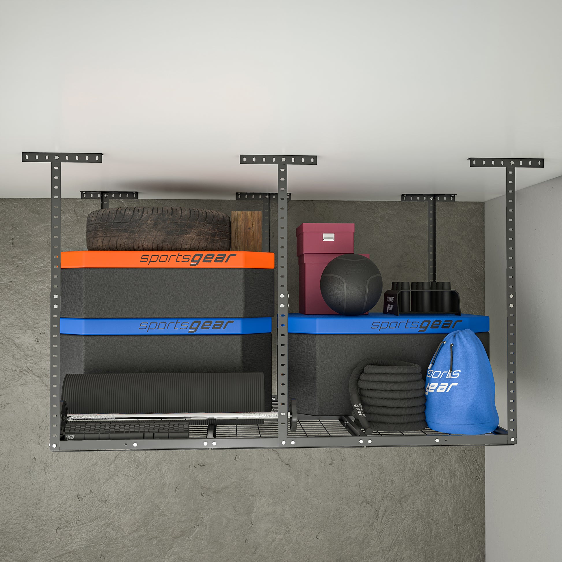 4X6Ft Overhead Garage Storage Rack,Adjustable Garage Storage Organization Systerm,Heavy Duty Metal Garage Ceiling Storage Racks,560Lbs Weight Capacity,Black Black Metal