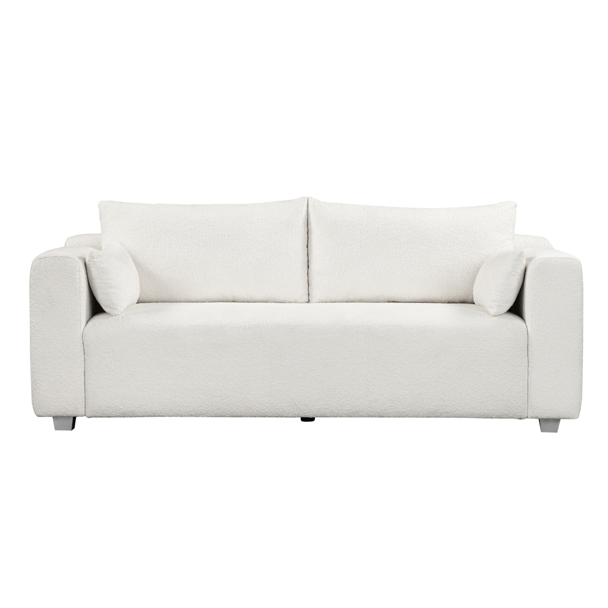 82*36" Modern Loop Yarn Fabric Sofa, One Piece Seat Frame, Minimalist 2 3 Seat Couch Easy To Install, Loveseats With Extra Wide Domed Arms For Living Room, Bedroom, Apartment, Office 2 Pillows White Fabric