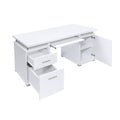 55 Inch Office Computer Desk With2 Drawers In White White Mdf Metal