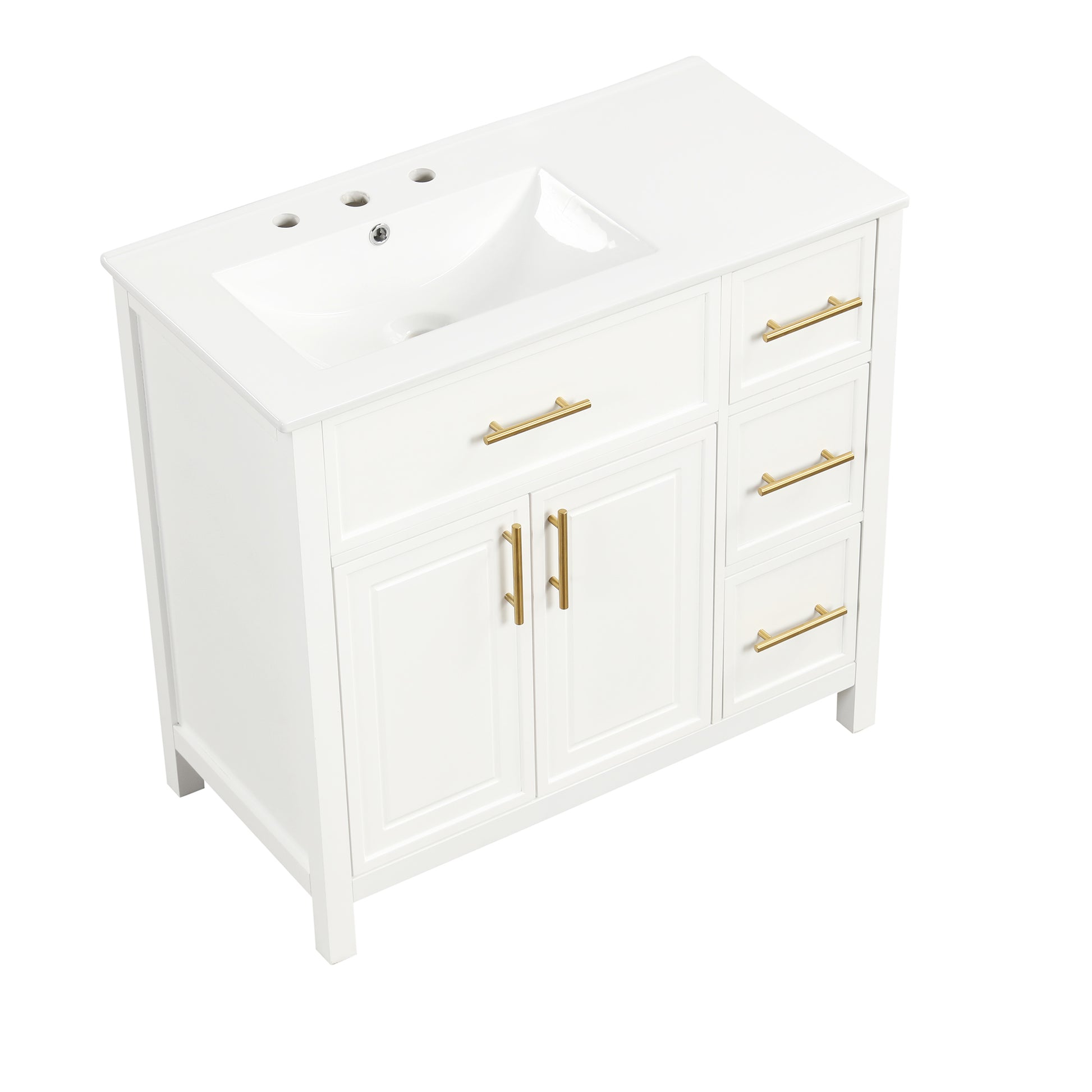 36" Bathroom Vanity With Sink Top, Bathroom Vanity Cabinet With Two Doors And Three Drawers, Solid Woodmdf Boards ,One Package, White Old Sku:Wf319757Aak White Solid Wood Mdf