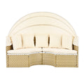 Patio Furniture Round Outdoor Sectional Sofa Set Rattan Daybed Two Tone Weave Sunbed With Retractable Canopy, Separate Seating And Removable Cushion, Beige Yes Sectional Beige Weather Resistant Frame Water Resistant Cushion Garden & Outdoor Luxury