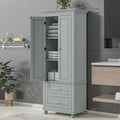 Tall Storage Cabinet With Two Drawers For Bathroom Office, Grey Grey Mdf