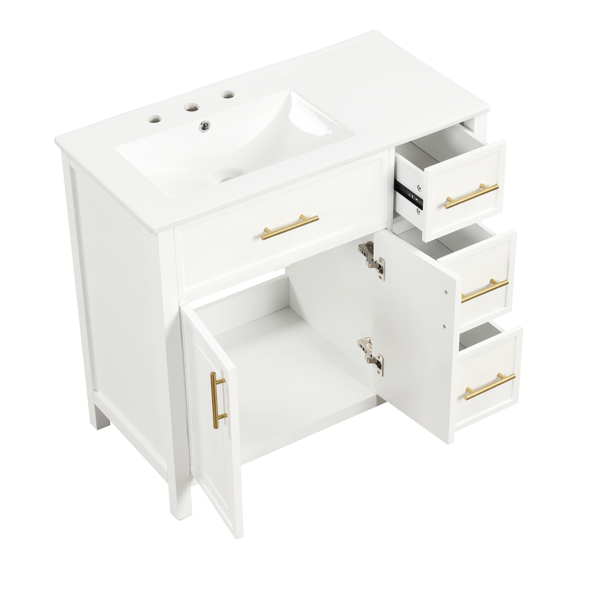 36" Bathroom Vanity With Sink Top, Bathroom Vanity Cabinet With Two Doors And Three Drawers, Solid Woodmdf Boards ,One Package, White White Solid Wood Mdf
