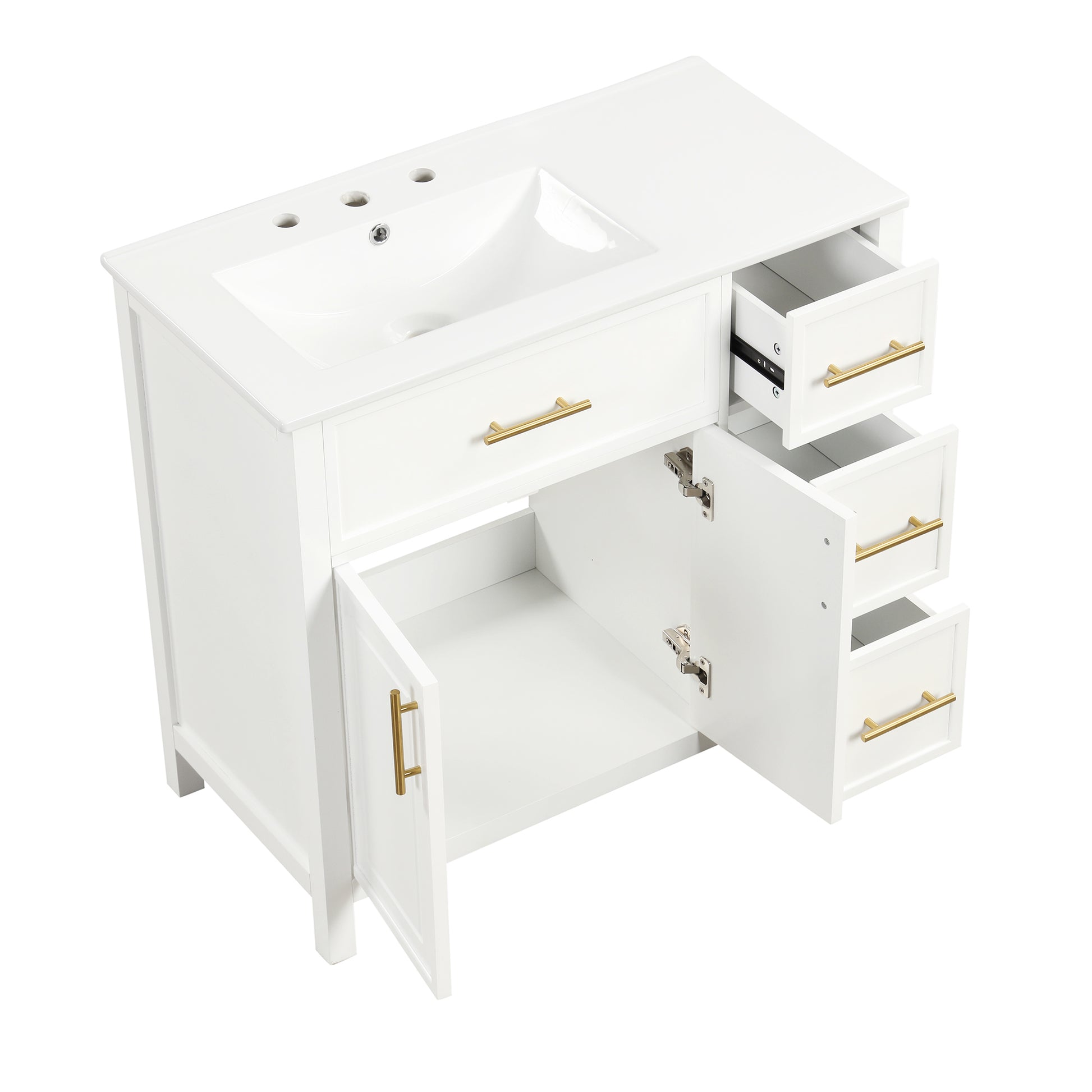 36" Bathroom Vanity With Sink Top, Bathroom Vanity Cabinet With Two Doors And Three Drawers, Solid Woodmdf Boards ,One Package, White Old Sku:Wf319757Aak White Solid Wood Mdf