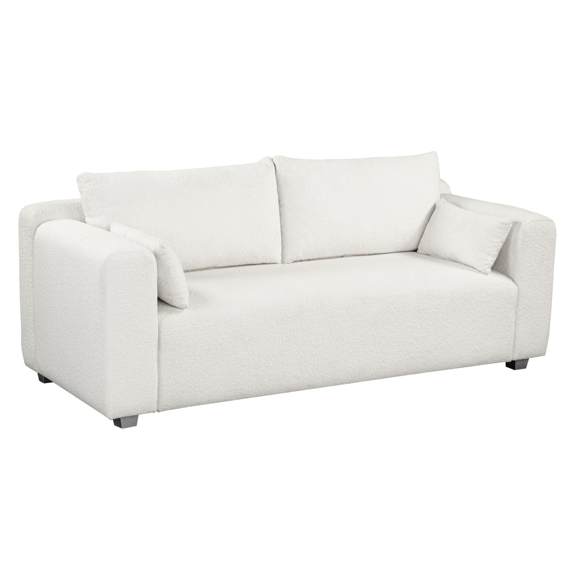 82*36" Modern Loop Yarn Fabric Sofa, One Piece Seat Frame, Minimalist 2 3 Seat Couch Easy To Install, Loveseats With Extra Wide Domed Arms For Living Room, Bedroom, Apartment, Office 2 Pillows White Fabric