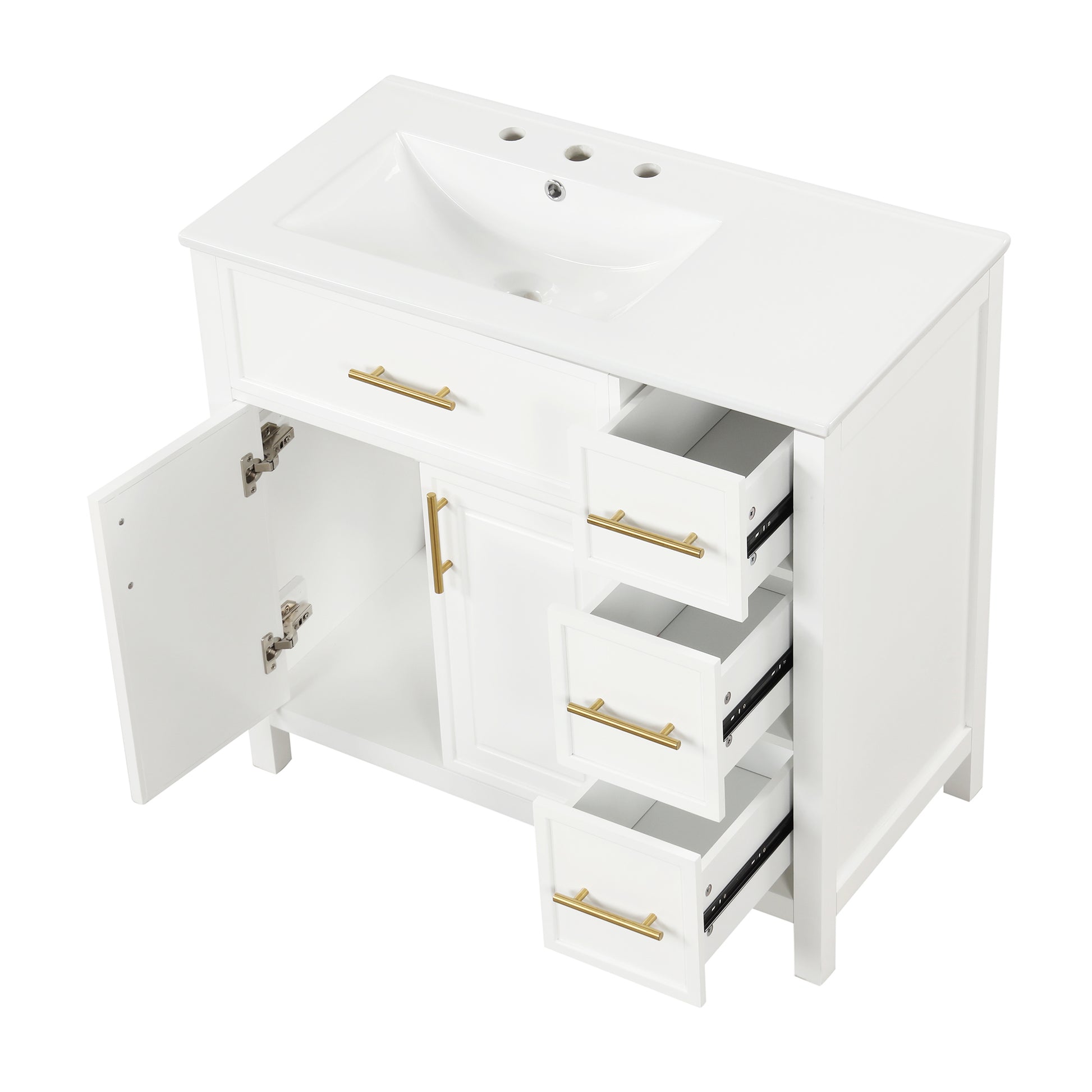 36" Bathroom Vanity With Sink Top, Bathroom Vanity Cabinet With Two Doors And Three Drawers, Solid Woodmdf Boards ,One Package, White Old Sku:Wf319757Aak White Solid Wood Mdf