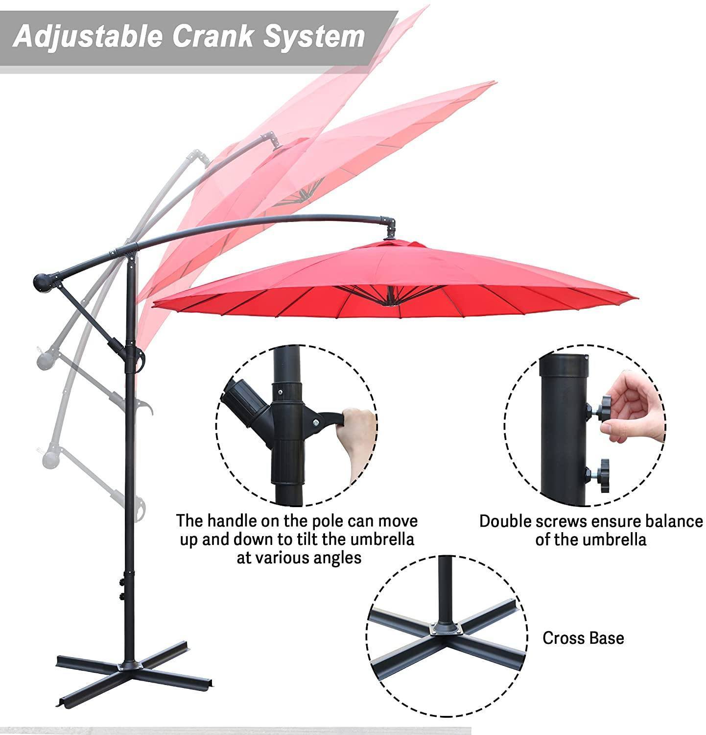 9 Ft Offset Hanging Market Patio Umbrella W Easy Tilt Adjustment For Backyard, Poolside, Lawn And Garden, Red Red Polyester