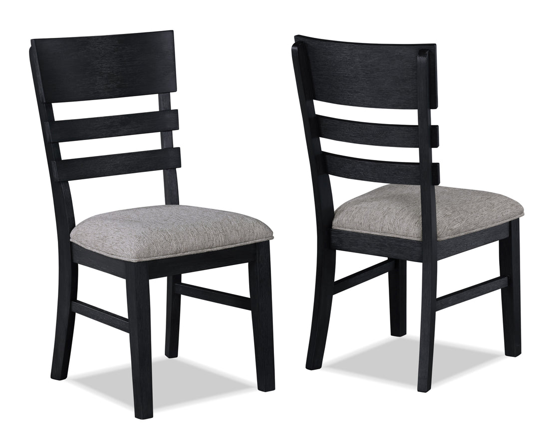 2Pc Black Finish Side Chair Gray Fabric Upholstery Seat Ladder Back Contemporary Transitional Style Dining Room Wooden Furniture Black Contemporary,Transitional Side Chair Wood