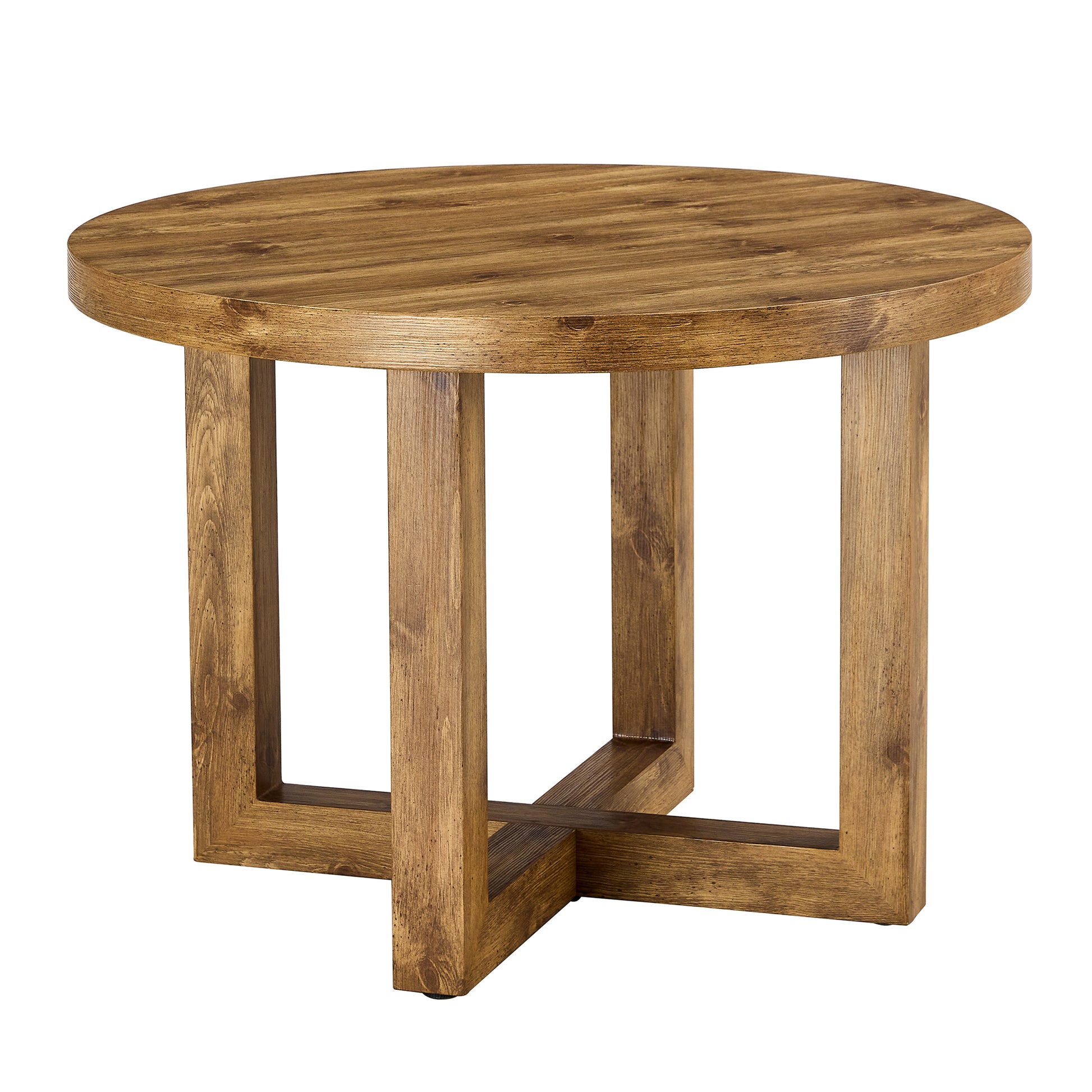 A Modern And Practical Circular Dining Table. Made Of Mdf Tabletop And Wooden Mdf Table Legs.A Set Of 4 Brown Cushioned Chairs In A Modern Medieval Style Restaurant. Ct 403B0502A Natural Wood Mdf