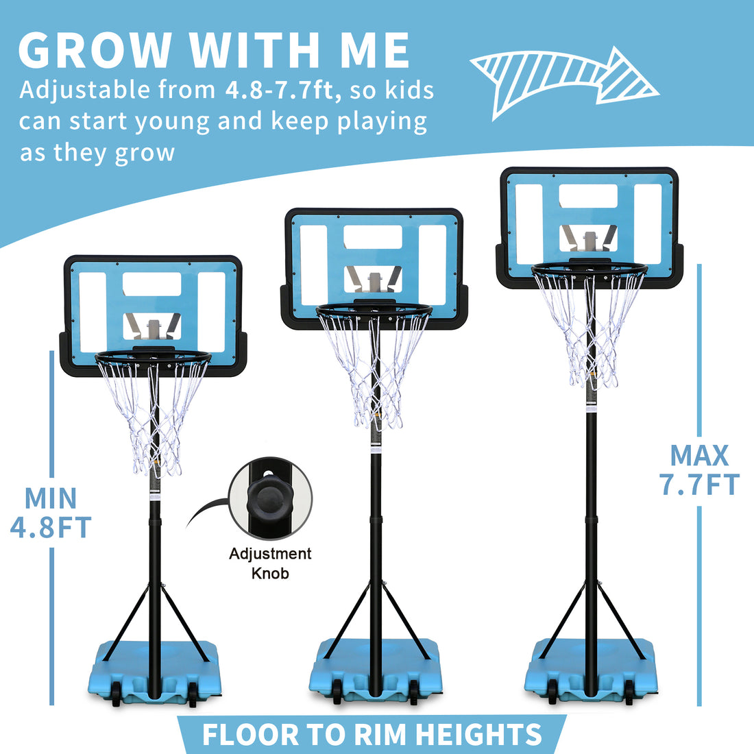 Use For Outdoor Height Adjustable 4.8 To 7.7Ft Basketball Hoop 44 Inch Backboard Portable Basketball Goal System With Stable Base And Wheels Balls Sports Transparent Garden & Outdoor Sporty Iron