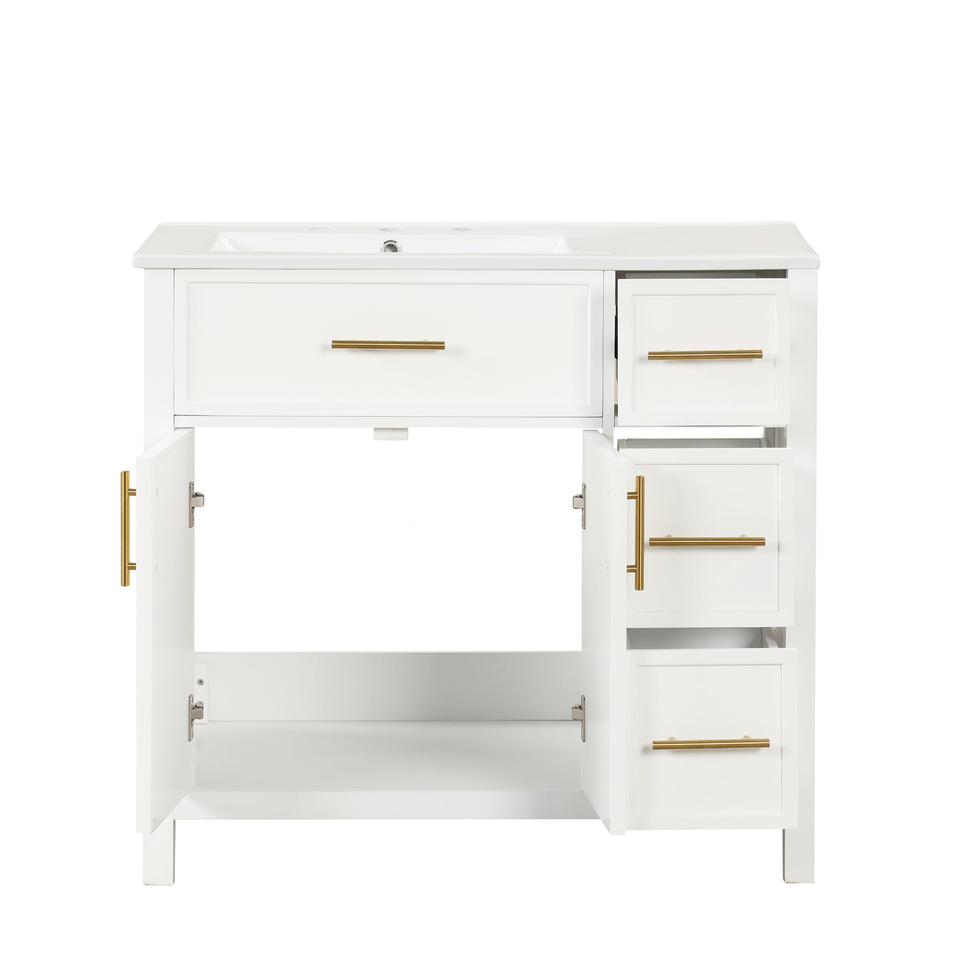 36" Bathroom Vanity With Sink Top, Bathroom Vanity Cabinet With Two Doors And Three Drawers, Solid Woodmdf Boards ,One Package, White Old Sku:Wf319757Aak White Solid Wood Mdf