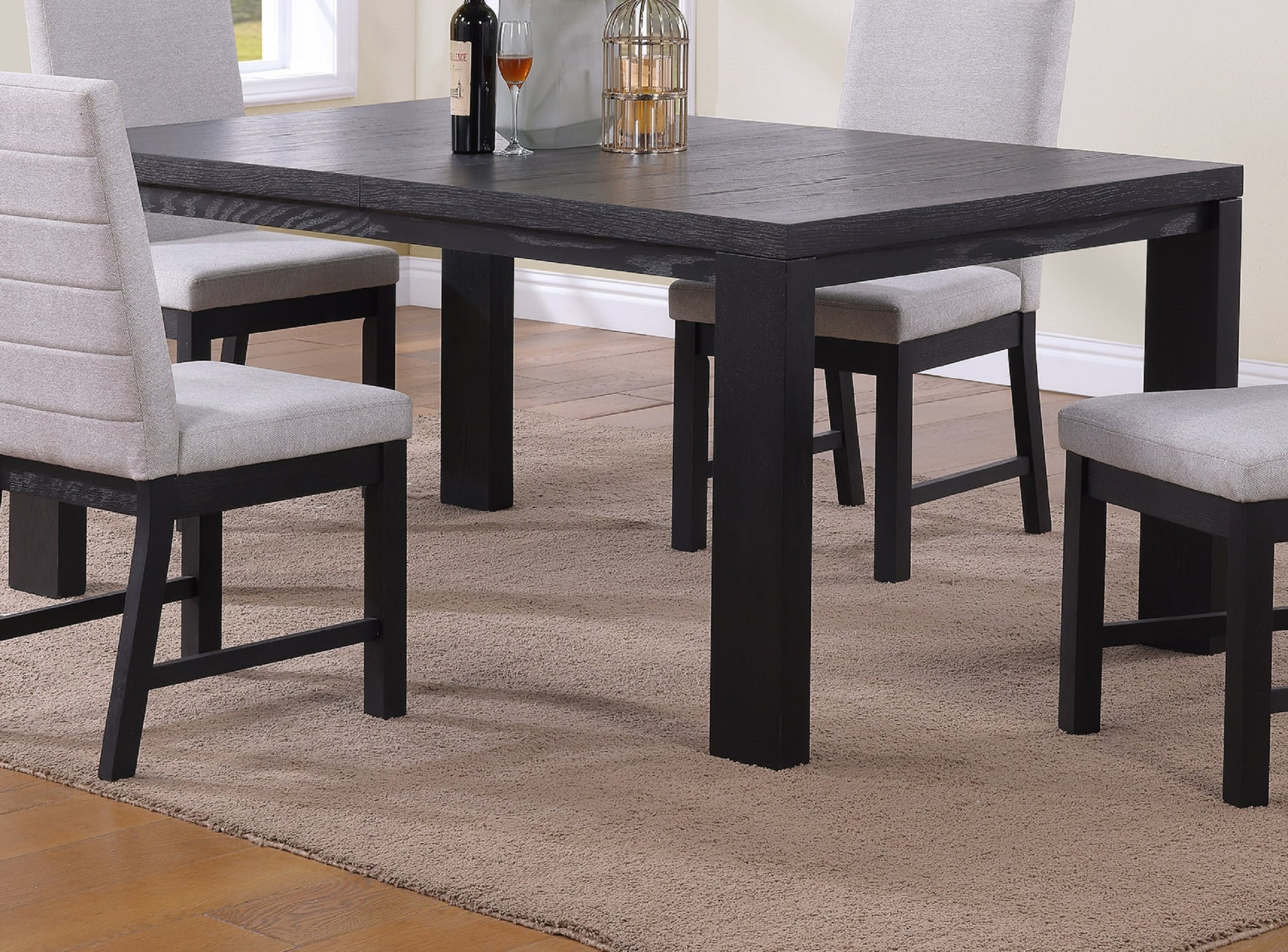 1Pc Contemporary Transitional Style Dining Rectangular 18" Extendable Leaf Table Black Finish Dining Room Solid Wood Wooden Furniture Standard Height Black Seats 6 Dining Room Contemporary Rectangular Wood