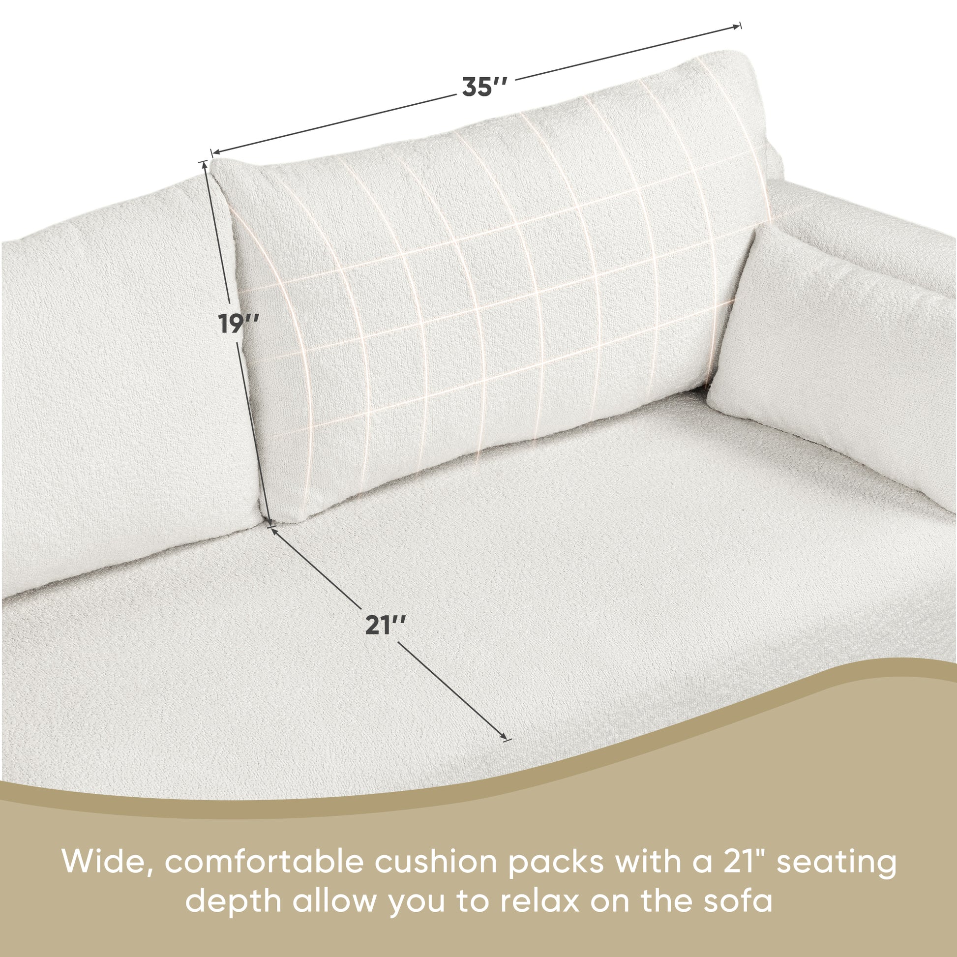 82*36" Modern Loop Yarn Fabric Sofa, One Piece Seat Frame, Minimalist 2 3 Seat Couch Easy To Install, Loveseats With Extra Wide Domed Arms For Living Room, Bedroom, Apartment, Office 2 Pillows White Fabric