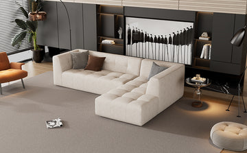 110.2*72.8" Modular Modular Combination Living Room Sofa Set, Modern Minimalist Sofa, Living Room Upholstered Sofa Bed, Bedroom, 2Pcs Computer Free Combination, L Shaped,Beige Beige Foam Chenille 3 Seat