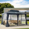 10'X13' Hardtop Gazebo, Outdoor Polycarbonate Double Roof Canopy, Aluminum Frame Permanent Pavilion With Curtains And Netting, Sunshade For Garden, Patio, Lawns Black Aluminum