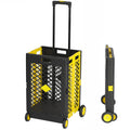 55L Foldable Rolling Cart With Wheels, Portable Updated Utility Tools Rolling Crate W Telescopic Handle, Yellow Yellow Polypropylene