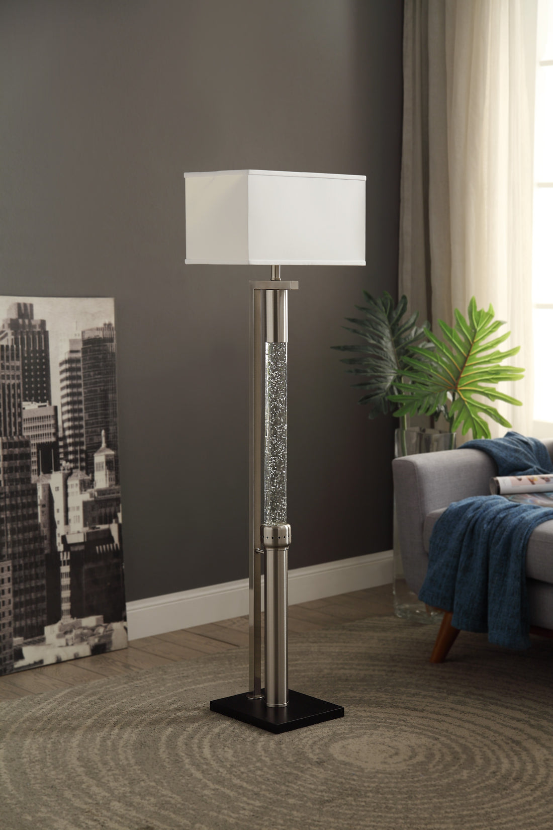 Luxurious Water Dancing Light Floor Lamp 1Pc Satin Nickel Finish Metal Sparkling Decorative Designer Lamp Living Room Lamp Nickel Table&Floor Lamps Luxury,Modern,Ultra Modern Metal