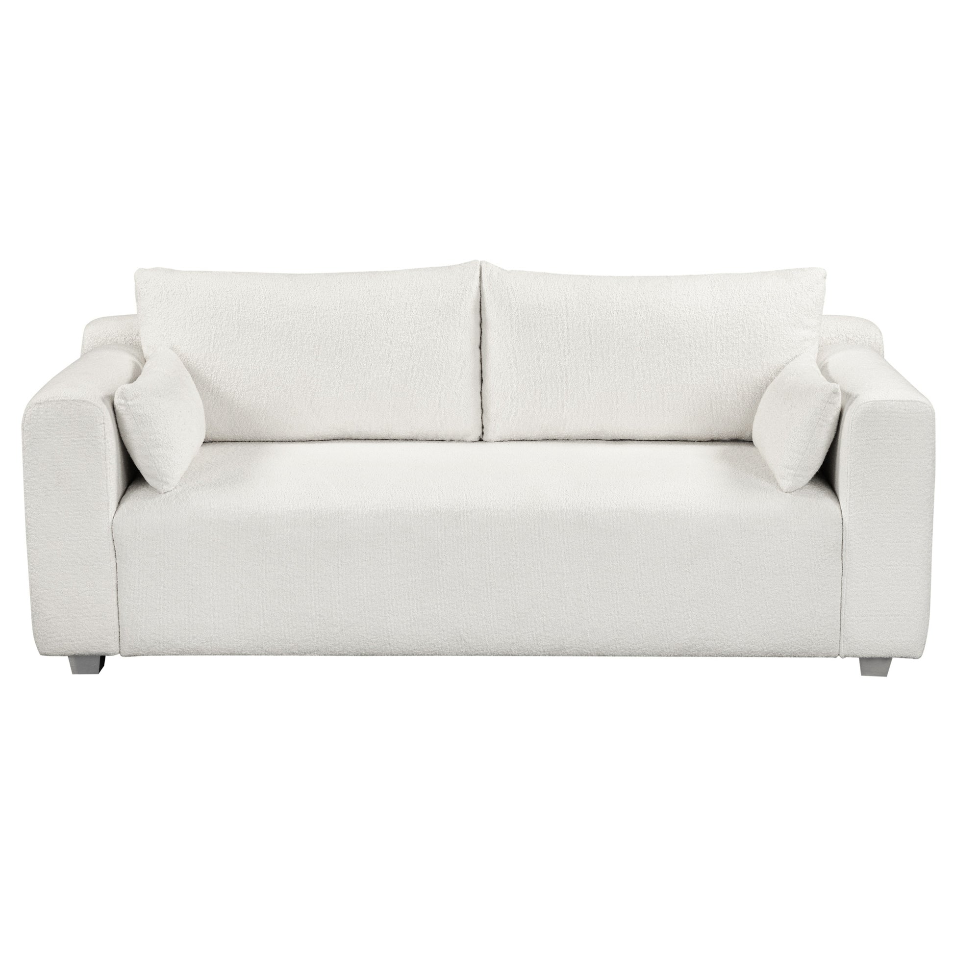 82*36" Modern Loop Yarn Fabric Sofa, One Piece Seat Frame, Minimalist 2 3 Seat Couch Easy To Install, Loveseats With Extra Wide Domed Arms For Living Room, Bedroom, Apartment, Office 2 Pillows White Fabric