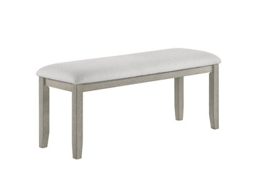 1Pc Gray Finish Standard Height Dining Bench White Fabric Upholstered Seat Tapered Legs Contemporary Transitional Style Dining Room Wooden Furniture Antique Gray Gray Dining Room Rectangular White