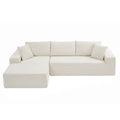 Modern Minimalist Style Corduroy Couch, Upholstered Sleeper Sofa For Living Room, Bedroom, Salon, 2 Pc Free Combination, L Shape, Right Hand Facing Sectional Sofa Beige Corduroy 3 Seat