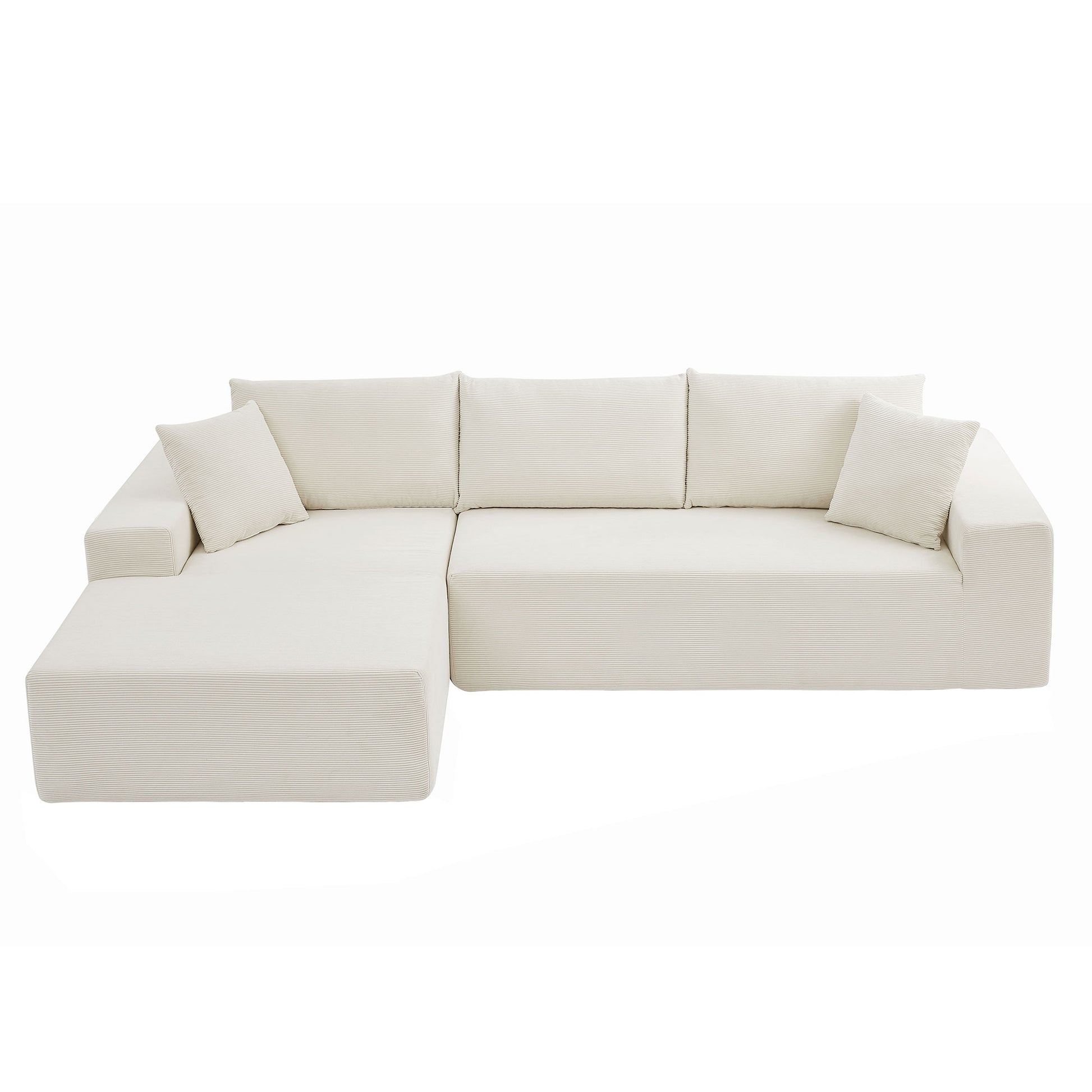 Modern Minimalist Style Corduroy Couch, Upholstered Sleeper Sofa For Living Room, Bedroom, Salon, 2 Pc Free Combination, L Shape, Right Hand Facing Sectional Sofa Beige Corduroy 3 Seat