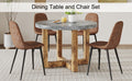 A Modern And Practical Circular Dining Table. Made Of Mdf Tabletop And Wooden Mdf Table Legs. A Set Of 6 Brown Cushioned Chairs.Ct 403B0501A Natural Wood Mdf