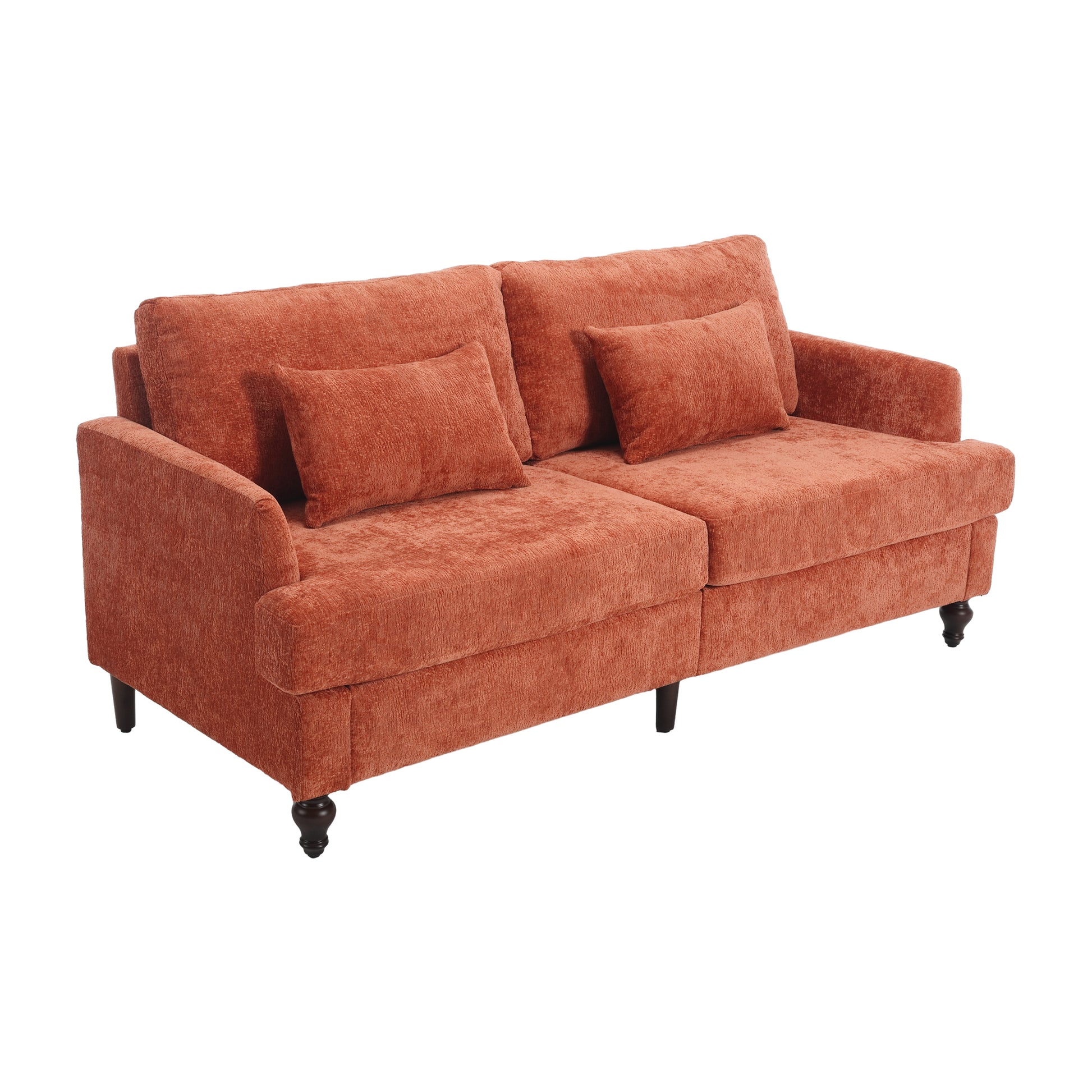 Coolmore Mid Century Modern Chenille Fabric Loveseat Sofa, 2 Seat Upholstered Loveseat Sofa Modern Couch For Living Room,Brown Wood Feet Sofa For Bedroom, Reading Orange Chenille Dark Orange Chenille 2 Seat