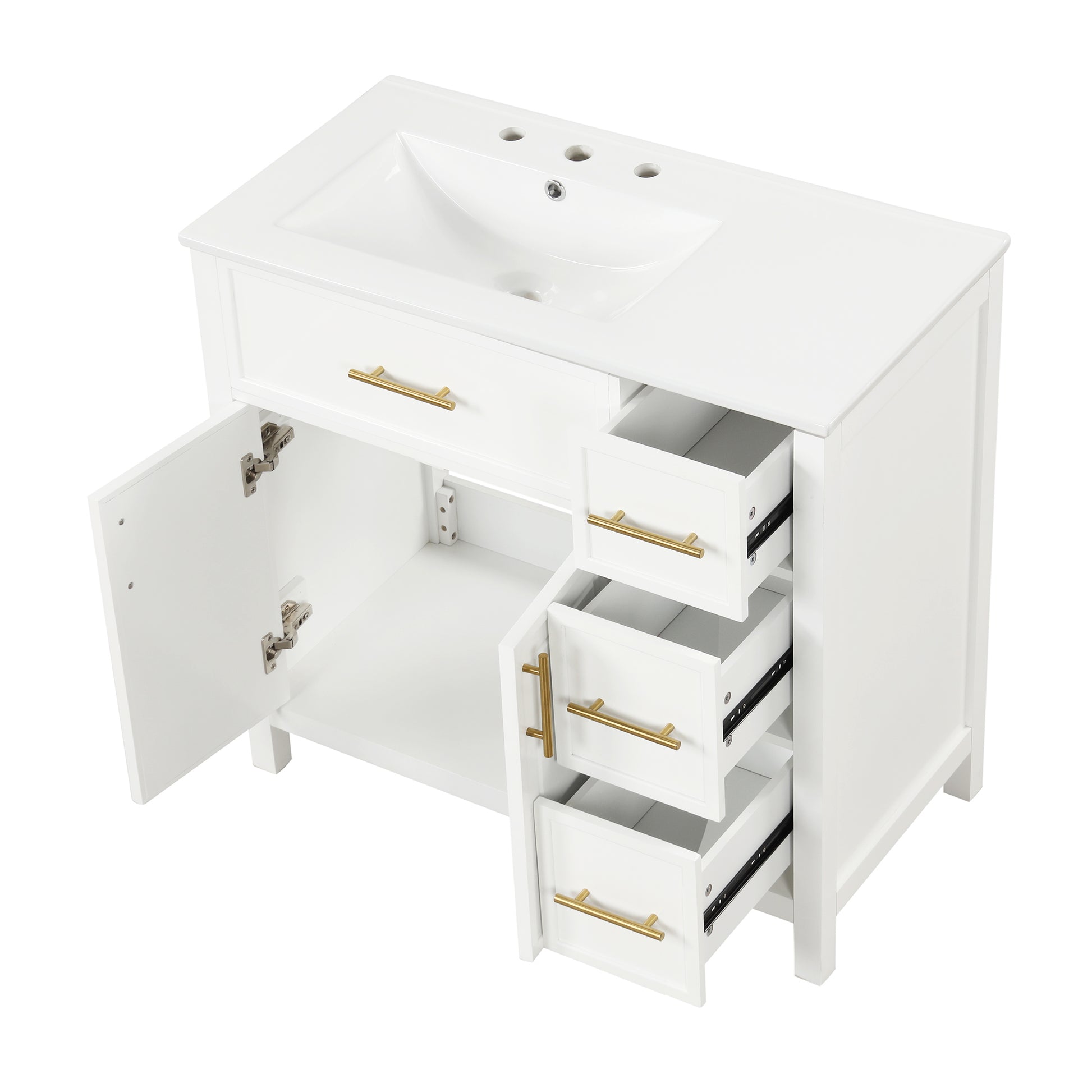 36" Bathroom Vanity With Sink Top, Bathroom Vanity Cabinet With Two Doors And Three Drawers, Solid Woodmdf Boards ,One Package, White Old Sku:Wf319757Aak White Solid Wood Mdf