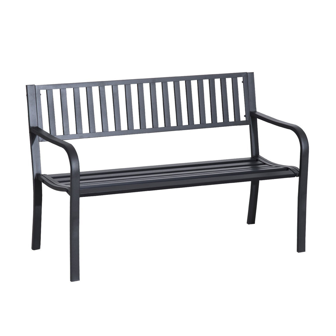 Outsunny 50" Outdoor Garden Bench, Patio Bench With Slatted Seat, Metal Porch Bench For Backyard, Poolside, Lawn, Black Black Steel