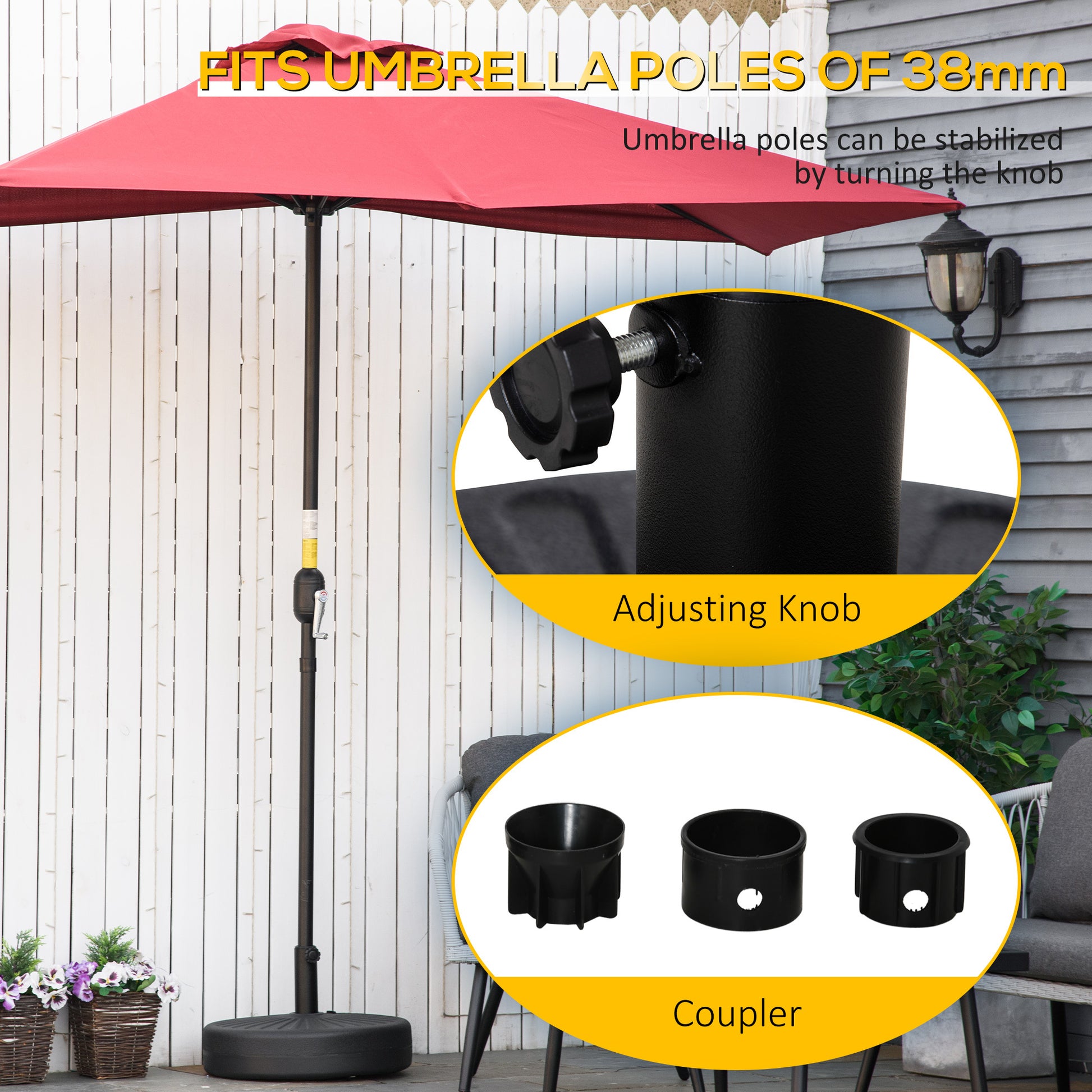 Outsunny Fillable Patio Umbrella Base Stand, Round Plastic Umbrella Holder For Outdoor, Patio, Garden, Deck And Beach, 46Lb Capacity Water Or 57Lb Capacity Sand, Fit Dia 38Mm Pole, Black Black Steel