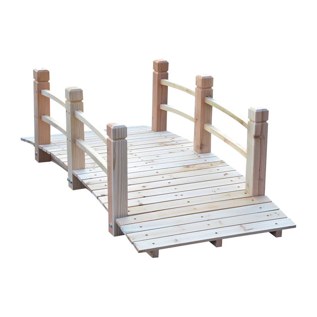 Outsunny Fir Wood Garden Bridge Arc Walkway With Side Railings For Backyards, Gardens, And Streams, Natural Wood, 60" X 26.5" X 19" Natural Wood