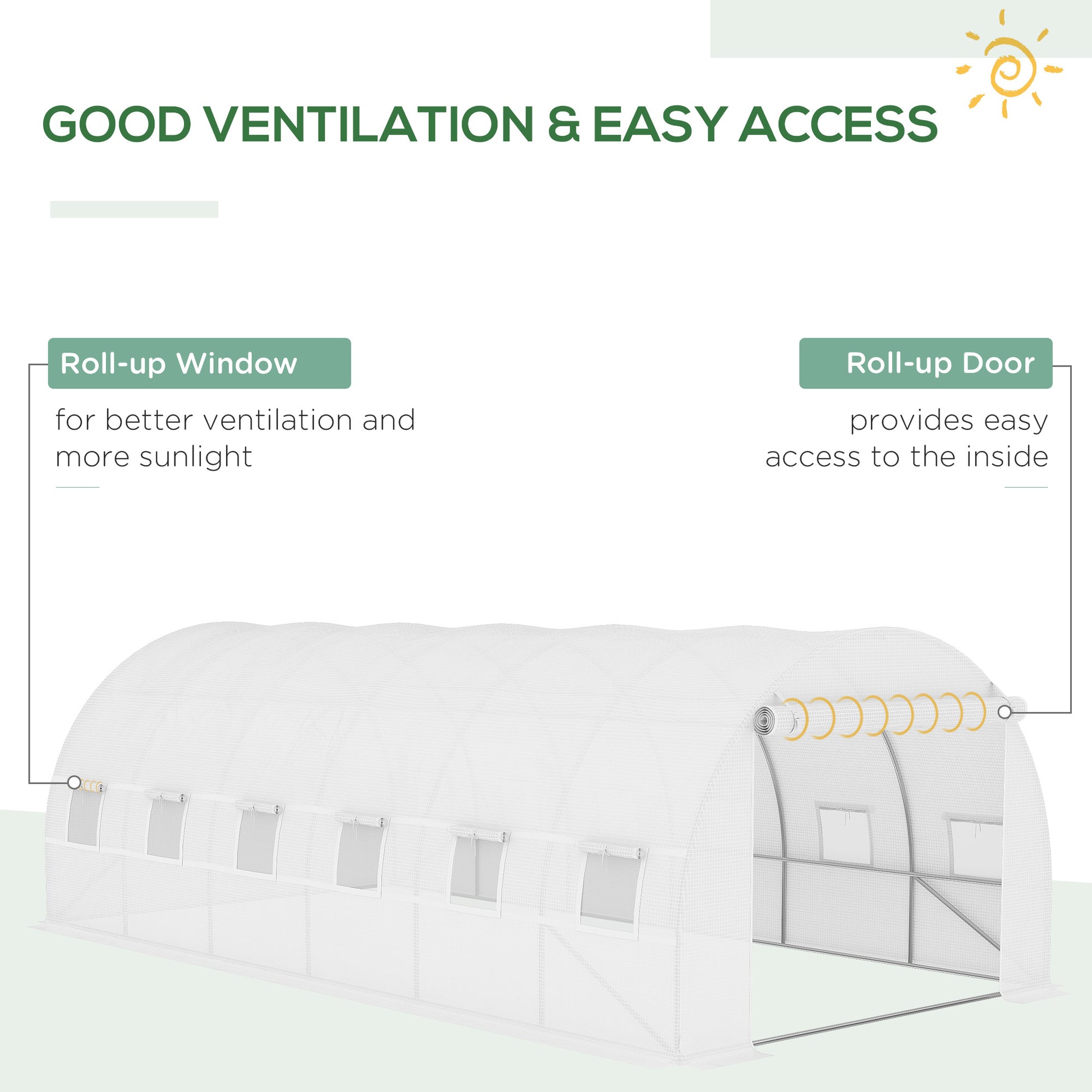 Outsunny 19.7' X 9.8' X 6.6' Plastic Greenhouse Cover Replacement, Heavy Duty Waterproof Tarp For Hoop House, Sheeting With 12 Windows, Door & Reinforcement Grid, White White Polyethylene