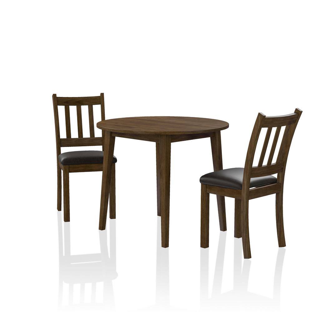 Cozy 3Pc Dining Set Round Dining Table And 2X Side Chairs Walnut, Dark Brown Transitional Solid Wood Dining Room Furniturepadded Seat Wood Walnut Brown Slat Back Seats 2 Wood Dining Room Solid Wood