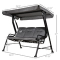 Outsunny 3 Seat Patio Swing Chair, Outdoor Swing Glider With Adjustable Canopy, Removable Thicken Cushion, And Weather Resistant Steel Frame, For Garden, Poolside, Backyard, Black Black Steel