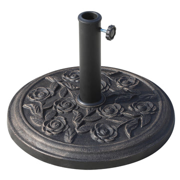 Outsunny 18" 20 Lbs Round Resin Umbrella Base Stand Market Parasol Holder With Decorative Rose Floral Pattern & Easy Setup, For 1.5", 1.89" Pole, For Lawn, Deck, Backyard, Garden, Bronze Antique Bronze Steel